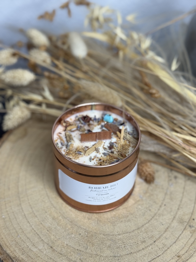 Bougie artisanale Turquoise – Bohème Bio
