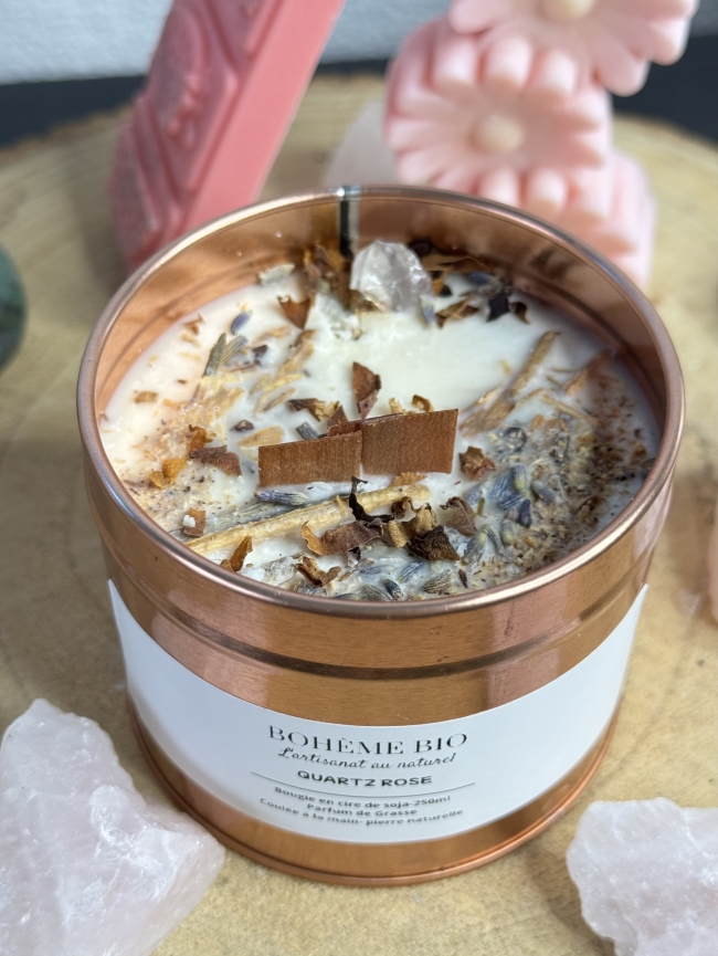 Bougie artisanale Quartz Rose – Bohème Bio