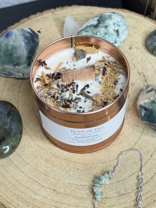 Bougie artisanale Aventurine Verte – Bohème Bio